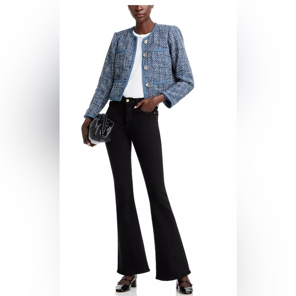 NWT AQUA Bloomingdale’s Tweed Boxy Blazer Blue Silver SMALL Designer Inspired - Picture 2 of 13